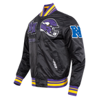 NFL MINNESOTA VIKINGS MASH UP MEN'S RIB SATIN JACKET (BLACK/PURPLE)