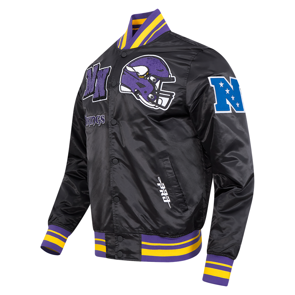 NFL MINNESOTA VIKINGS MASH UP MEN'S RIB SATIN JACKET (BLACK/PURPLE)