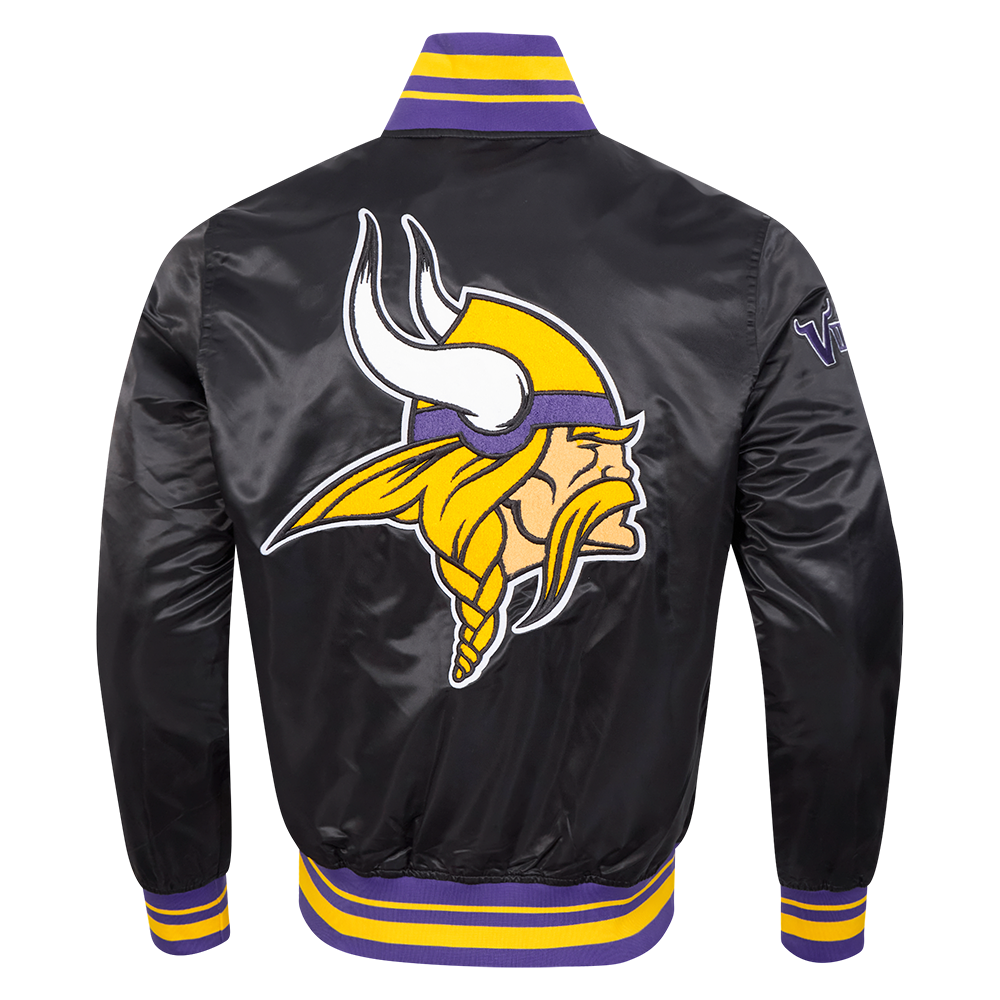 NFL MINNESOTA VIKINGS MASH UP MEN'S RIB SATIN JACKET (BLACK/PURPLE)