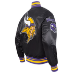 NFL MINNESOTA VIKINGS MASH UP MEN'S RIB SATIN JACKET (BLACK/PURPLE)