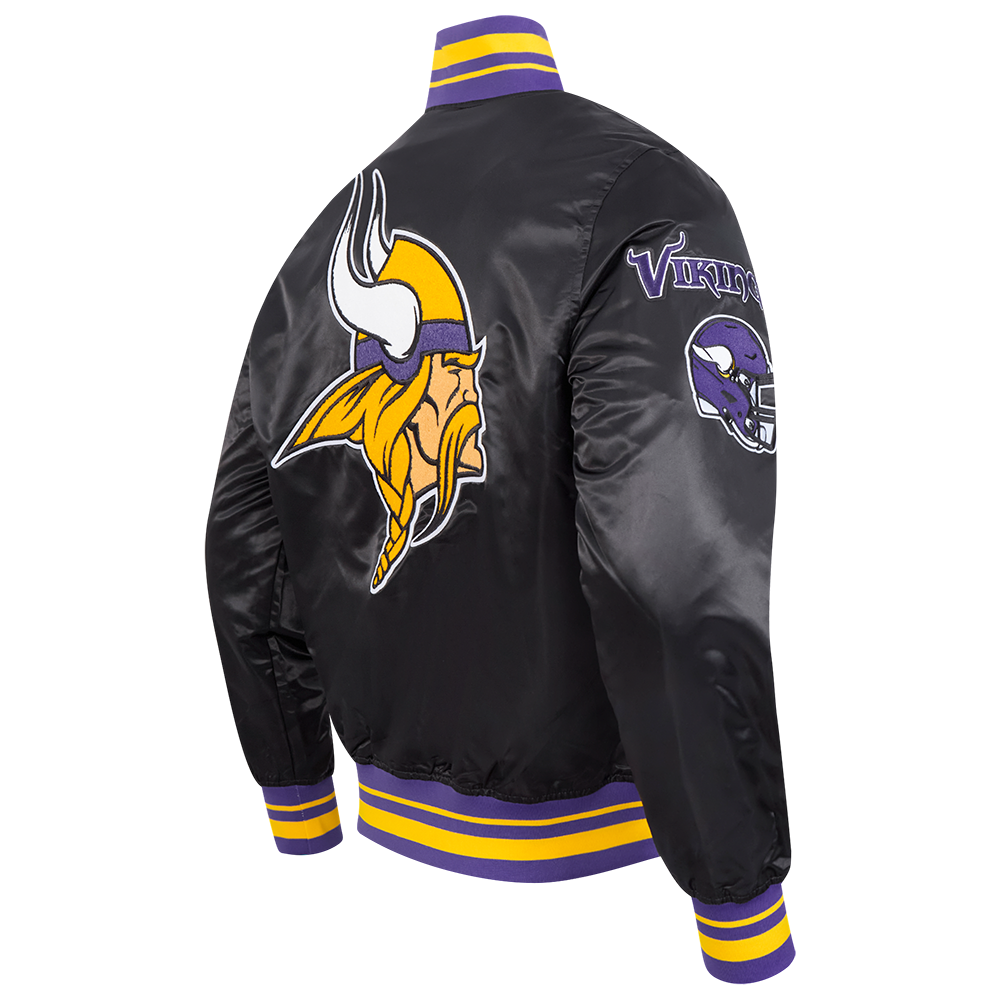 NFL MINNESOTA VIKINGS MASH UP MEN'S RIB SATIN JACKET (BLACK/PURPLE)