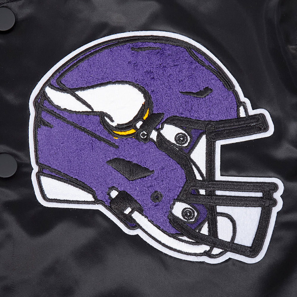 NFL MINNESOTA VIKINGS MASH UP MEN'S RIB SATIN JACKET (BLACK/PURPLE)