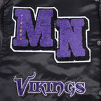 NFL MINNESOTA VIKINGS MASH UP MEN'S RIB SATIN JACKET (BLACK/PURPLE)