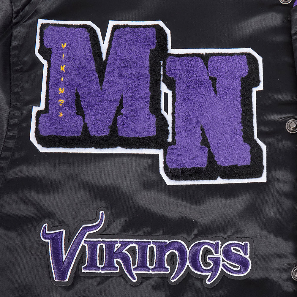 NFL MINNESOTA VIKINGS MASH UP MEN'S RIB SATIN JACKET (BLACK/PURPLE)