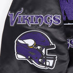 NFL MINNESOTA VIKINGS MASH UP MEN'S RIB SATIN JACKET (BLACK/PURPLE)