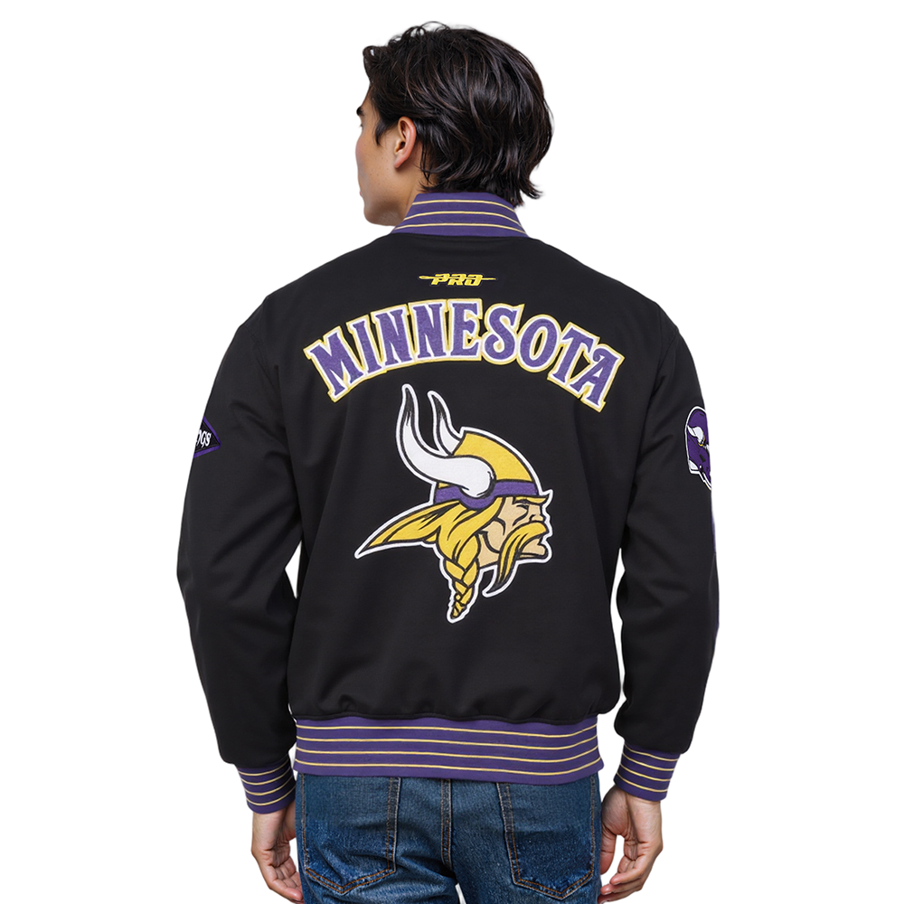 NFL MINNESOTA VIKINGS PRO GAME DAY MEN'S DBL KNIT JACKET (BLACK/PURPLE/YELLOW)