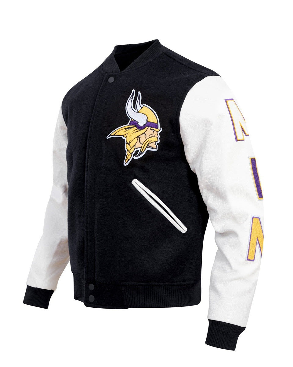 NFL MINNESOTA VIKINGS CLASSIC WOOL MEN'S VARSITY JACKET (BLACK/WHITE)