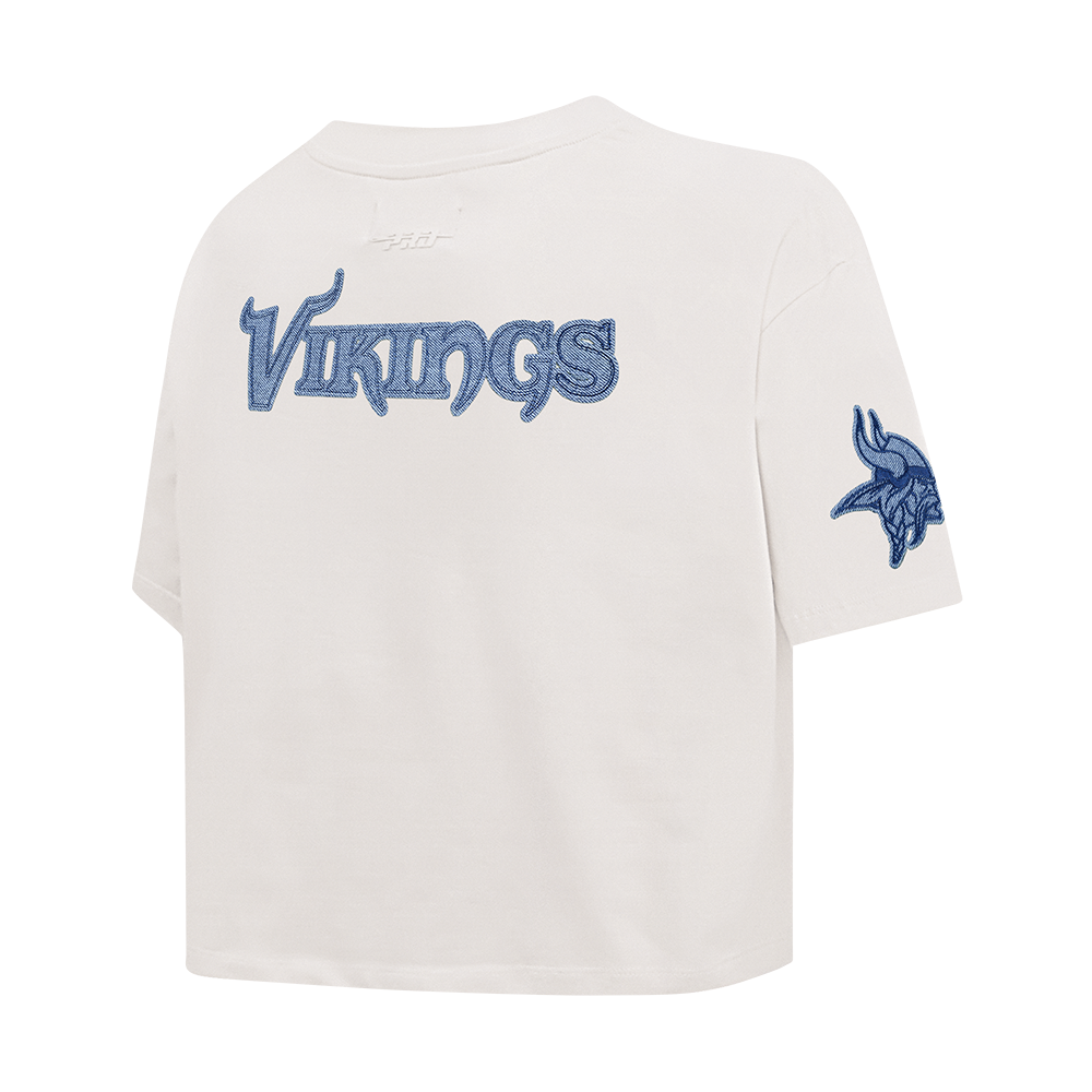 NFL MINNESOTA VIKINGS VARSITY BLUES T-SHIRT EN JERSEY SIMPLE À COUPE CARRÉE POUR FEMME (LIN)