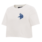 NFL MINNESOTA VIKINGS VARSITY BLUES T-SHIRT EN JERSEY SIMPLE À COUPE CARRÉE POUR FEMME (LIN)