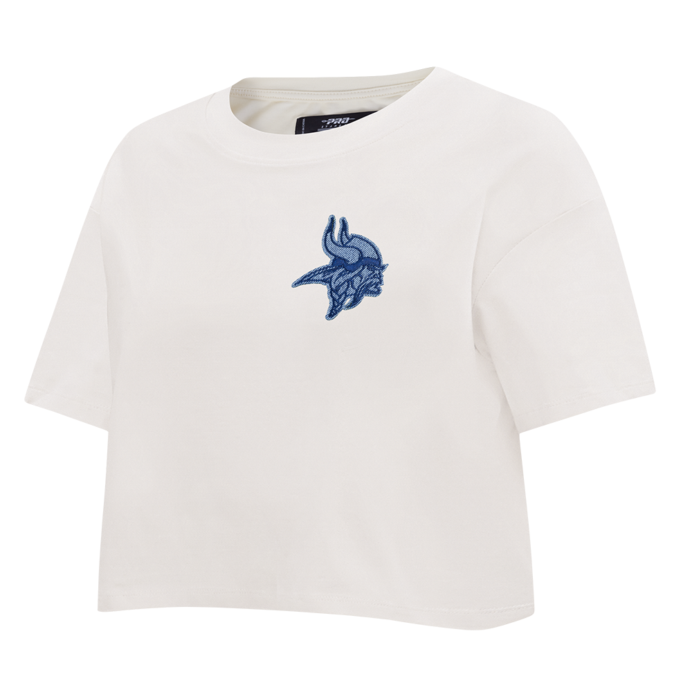 NFL MINNESOTA VIKINGS VARSITY BLUES T-SHIRT EN JERSEY SIMPLE À COUPE CARRÉE POUR FEMME (LIN)