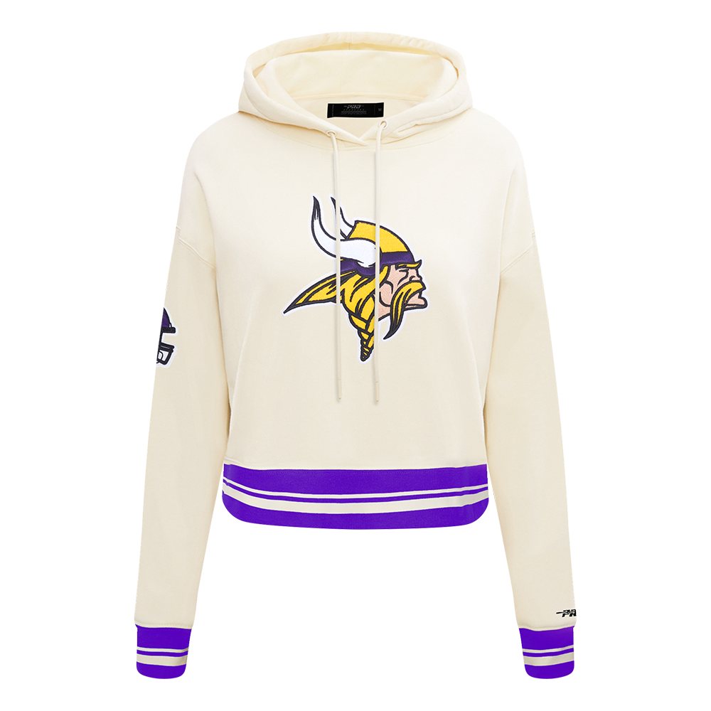 NFL MINNESOTA VIKINGS RETRO CLASSIC CHANDAIL À CAPUCHON COURT CÔTELÉ POUR FEMME (COQUILLE D'ŒUF/VIOLET)