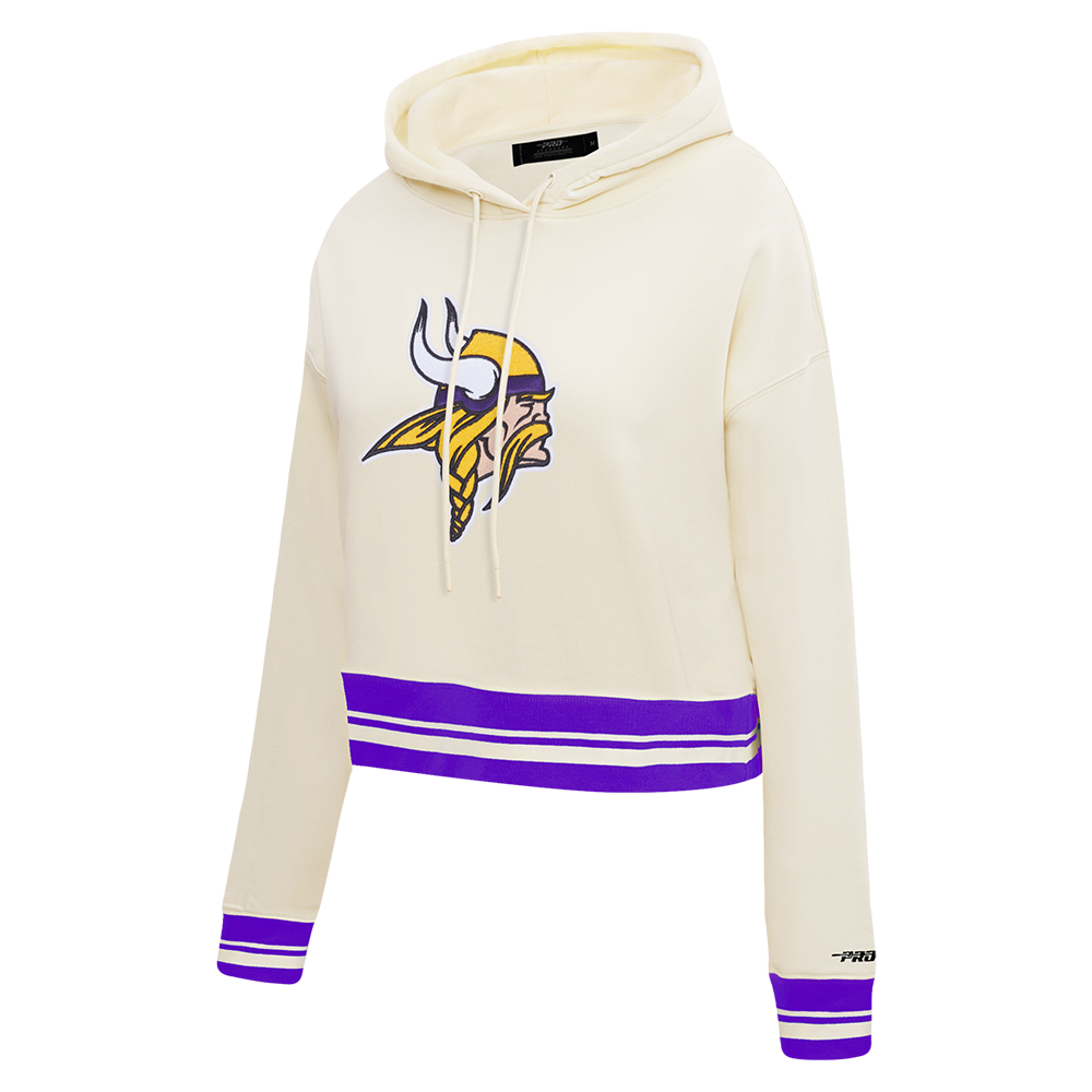 NFL MINNESOTA VIKINGS RETRO CLASSIC WOMEN'S RIB CROPPED PO HOODIE (EGGSHELL/ PURPLE)