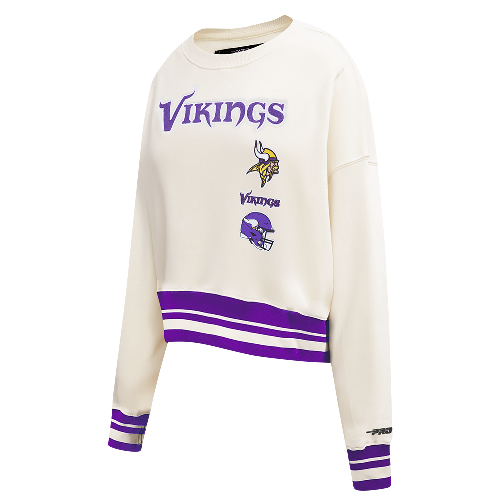 NFL MINNESOTA VIKINGS RETRO CLASSIC WOMEN'S RIB CREWNECK (EGGSHELL/ PURPLE)