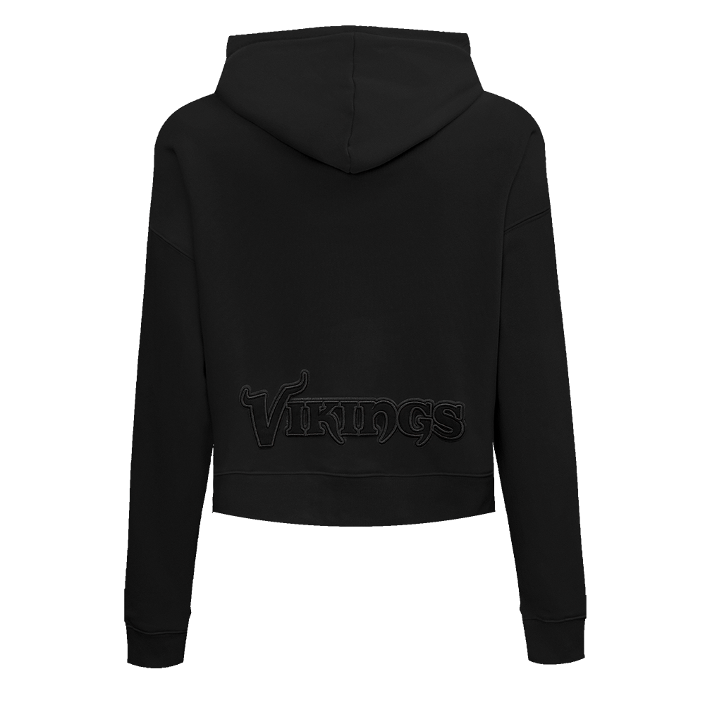 NFL MINNESOTA VIKINGS NEUTRAL WOMEN'S CROPPED PULLOVER HOODIE (BLACK)
