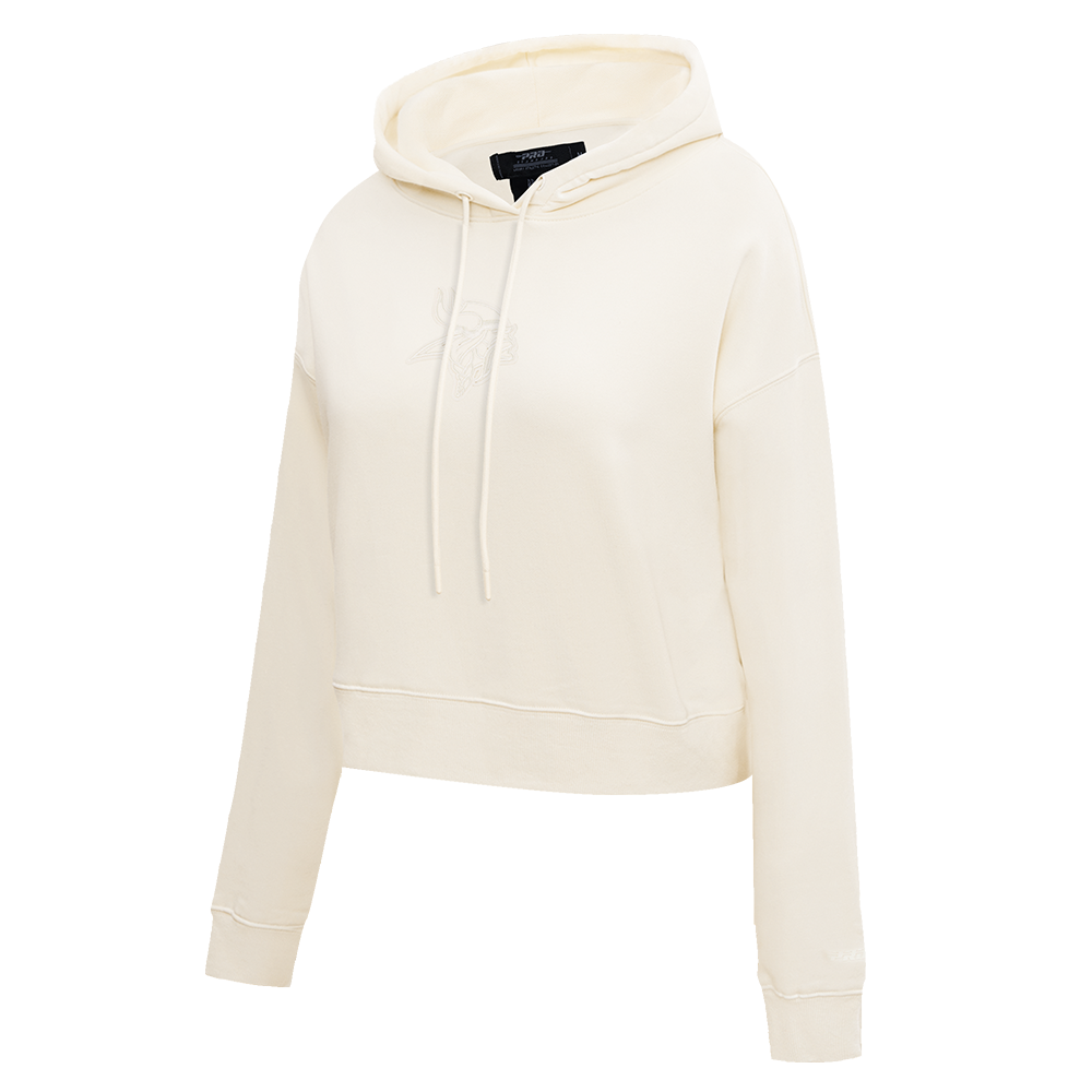 NFL MINNESOTA VIKINGS NEUTRAL WOMEN'S CROPPED PULLOVER HOODIE (EGGSHELL)