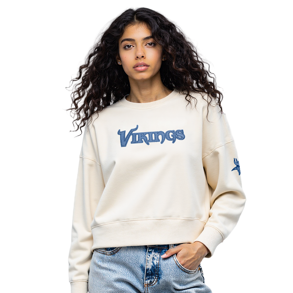 NFL MINNESOTA VIKINGS VARSITY BLUES CHANDAIL À COL ROND EN MOLLETON POUR FEMME (LIN)