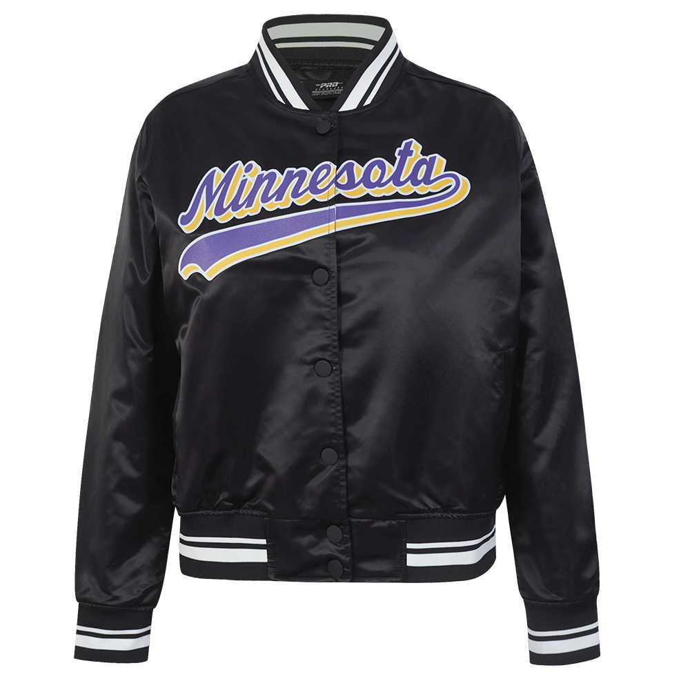 NFL MINNESOTA VIKINGS SCRIPT TAIL WOMEN'S SATIN JACKET (BLACK)