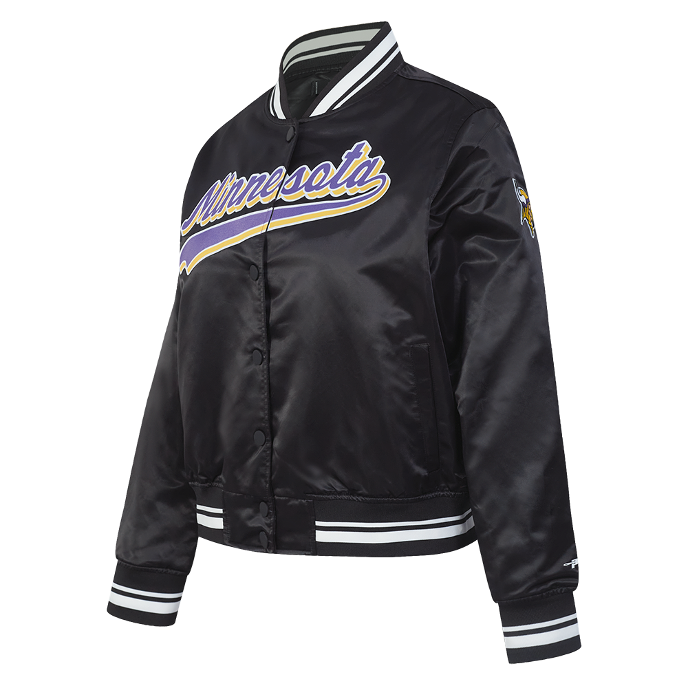 NFL MINNESOTA VIKINGS SCRIPT TAIL WOMEN'S SATIN JACKET (BLACK)