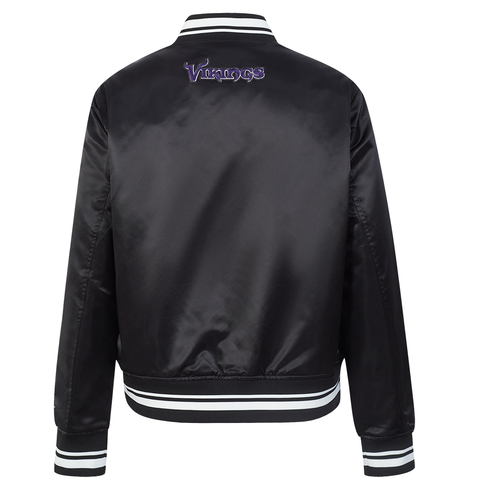 NFL MINNESOTA VIKINGS SCRIPT TAIL WOMEN'S SATIN JACKET (BLACK)