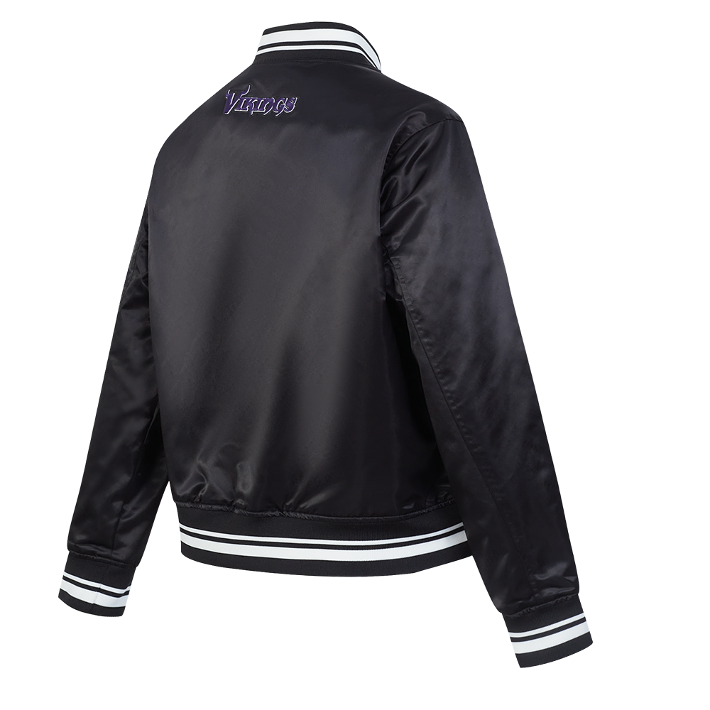 NFL MINNESOTA VIKINGS SCRIPT TAIL WOMEN'S SATIN JACKET (BLACK)