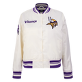 NFL MINNESOTA VIKINGS RETRO CLASSIC BLOUSON EN SATIN À BORDS CÔTELÉS POUR FEMME (COQUILLE D'ŒUF/VIOLET)
