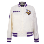 NFL MINNESOTA VIKINGS RETRO CLASSIC BLOUSON EN SATIN À BORDS CÔTELÉS POUR FEMME (COQUILLE D'ŒUF/VIOLET)