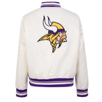 NFL MINNESOTA VIKINGS RETRO CLASSIC BLOUSON EN SATIN À BORDS CÔTELÉS POUR FEMME (COQUILLE D'ŒUF/VIOLET)