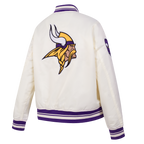 NFL MINNESOTA VIKINGS RETRO CLASSIC BLOUSON EN SATIN À BORDS CÔTELÉS POUR FEMME (COQUILLE D'ŒUF/VIOLET)