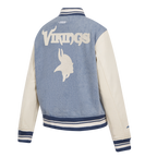 NFL MINNESOTA VIKINGS VARSITY BLUES WOMEN'S DENIM VARSITY JACKET (DENIM/LINEN)
