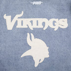NFL MINNESOTA VIKINGS VARSITY BLUES WOMEN'S DENIM VARSITY JACKET (DENIM/LINEN)