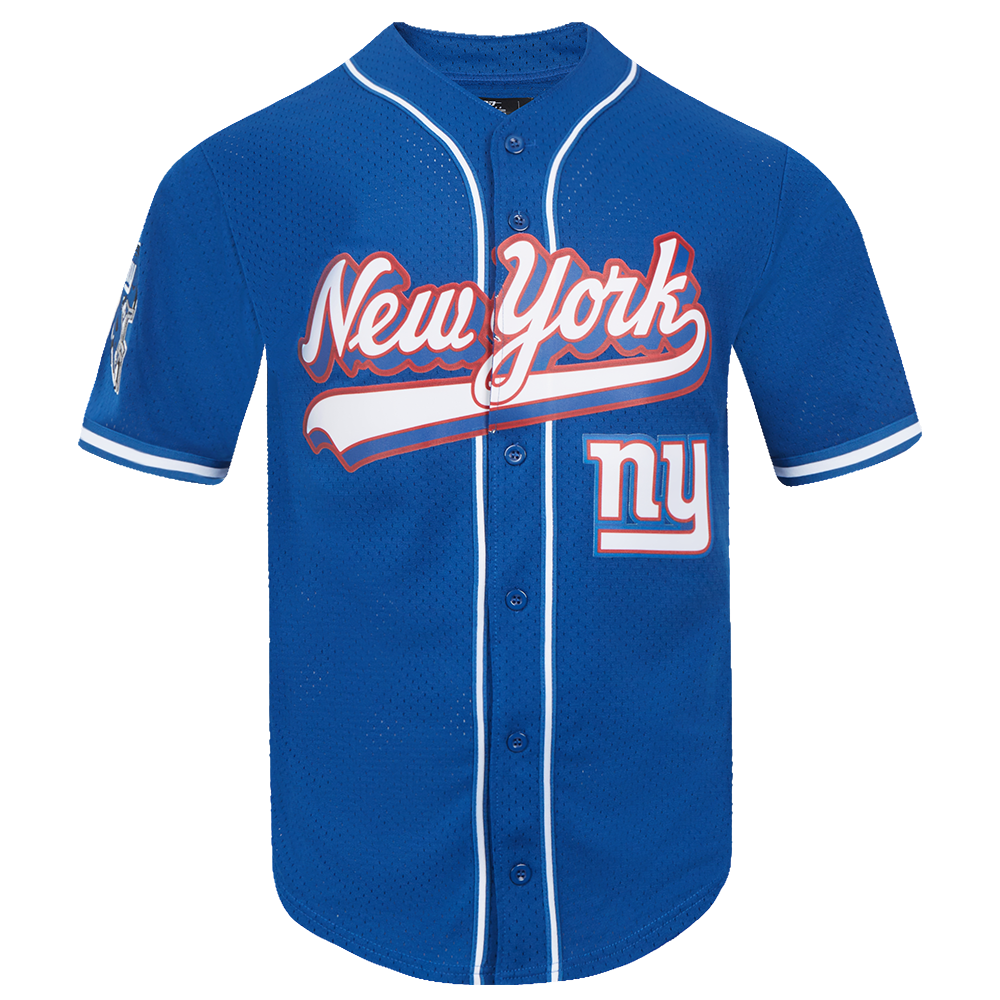 NFL NEW YORK GIANTS SCRIPT TAIL MEN'S MESH BUTTON DOWN SHIRT (DODGER BLUE)