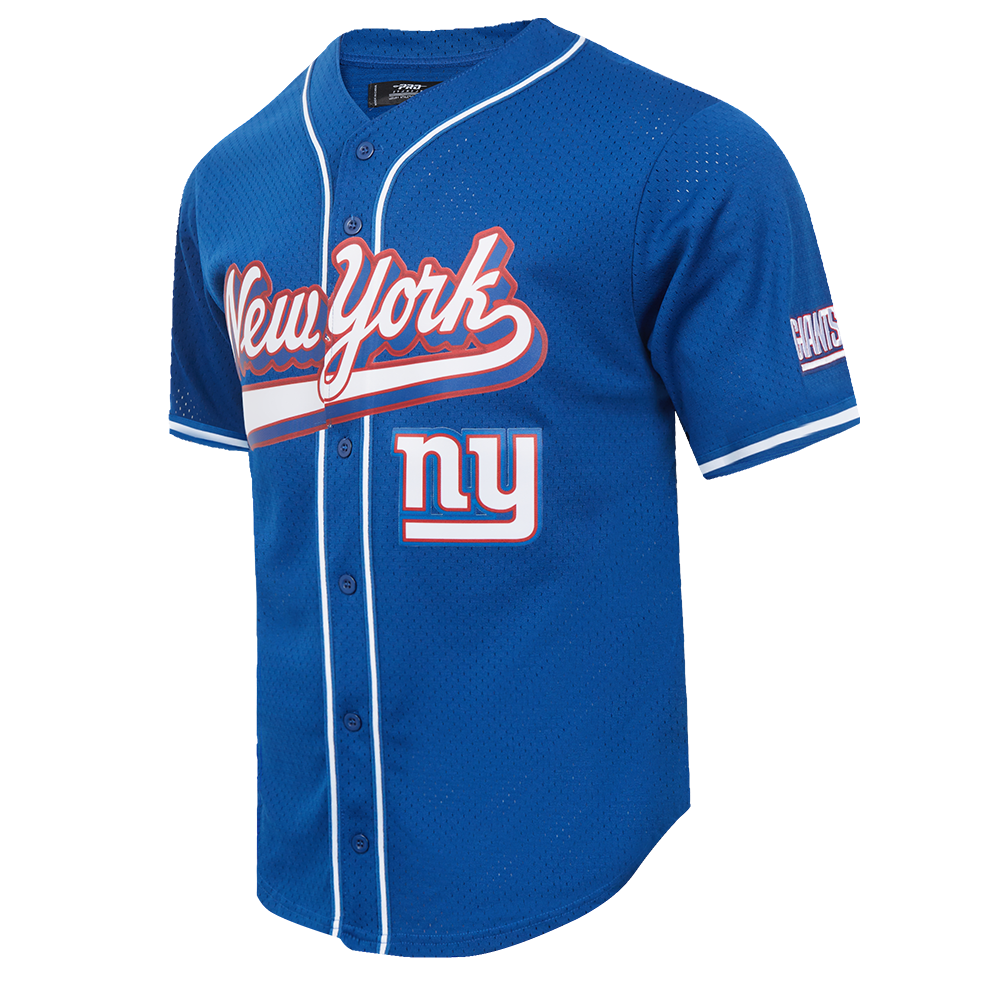 NFL NEW YORK GIANTS SCRIPT TAIL MEN'S MESH BUTTON DOWN SHIRT (DODGER BLUE)