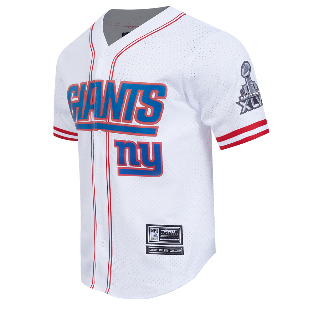 NFL NEW YORK GIANTS CLASSIC MESH CHEMISE BOUTONNÉE À LOGO (BLANC/ROUGE)