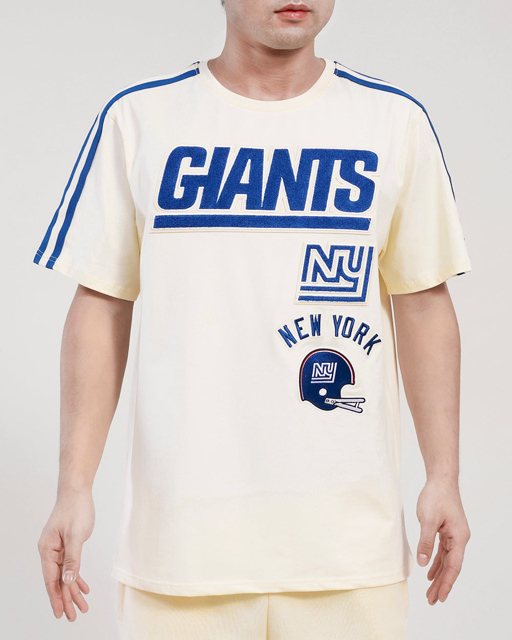 NFL NEW YORK GIANTS RETRO CLASSIC T-SHIRT À RAYURES POUR HOMME (COQUILLE D'ŒUF/BLEU DODGER)