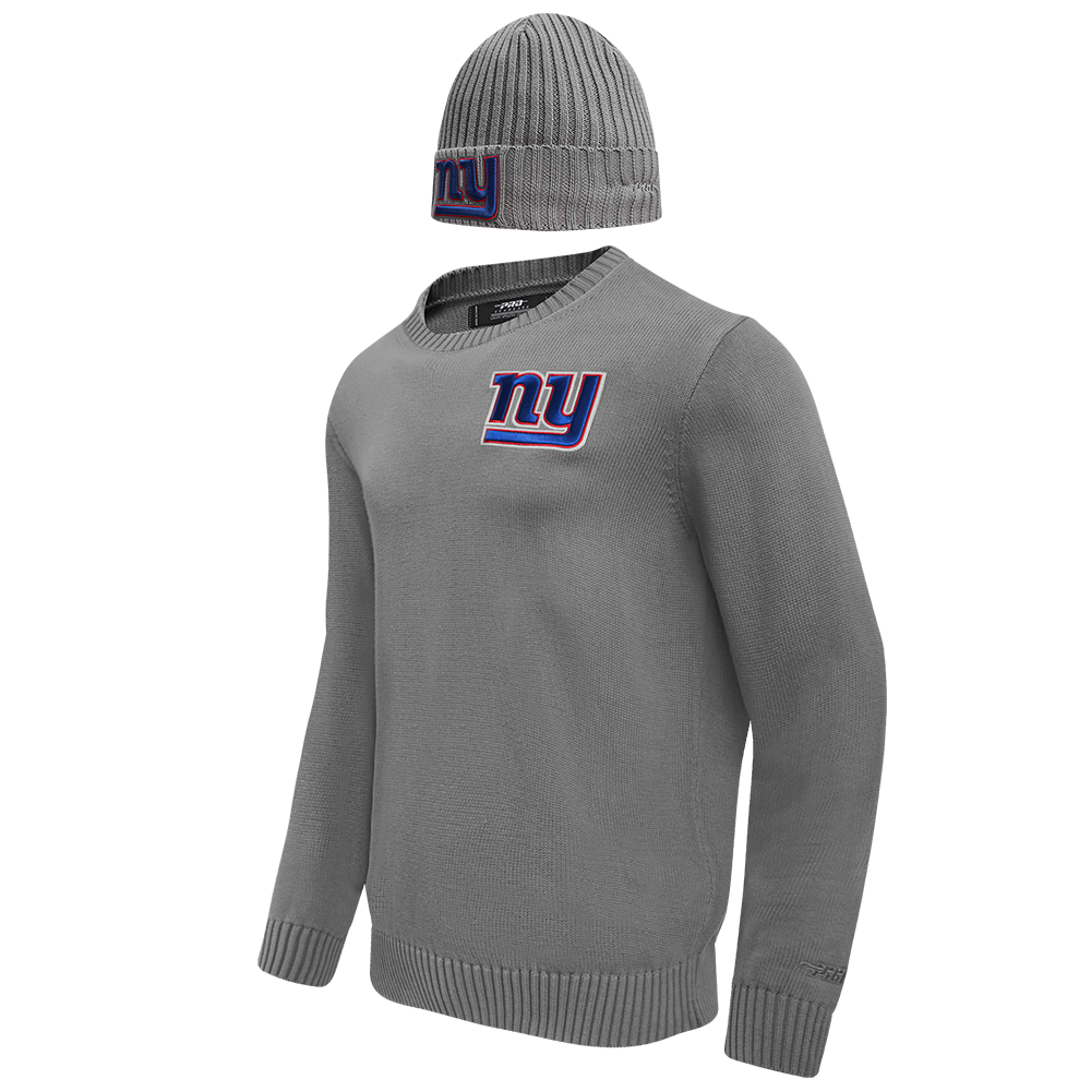 NFL NEW YORK GIANTS KNIT BOX SET SWEATER & BEANIE COMBO (GRAY)