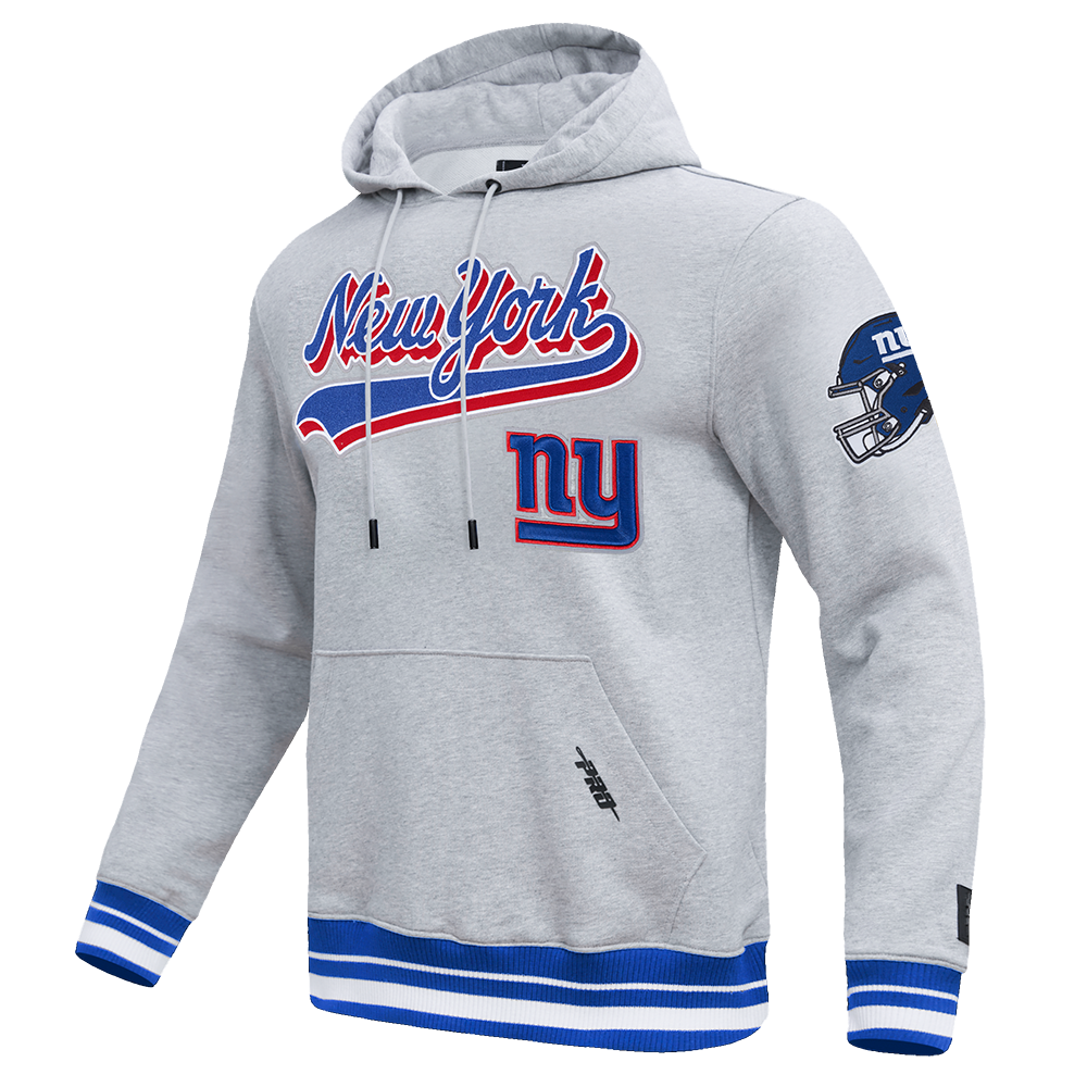 NFL NEW YORK GIANTS SCRIPT TAIL MEN'S RIB FLC PO HOODIE (HEATHER GREY/DODGER BLUE)