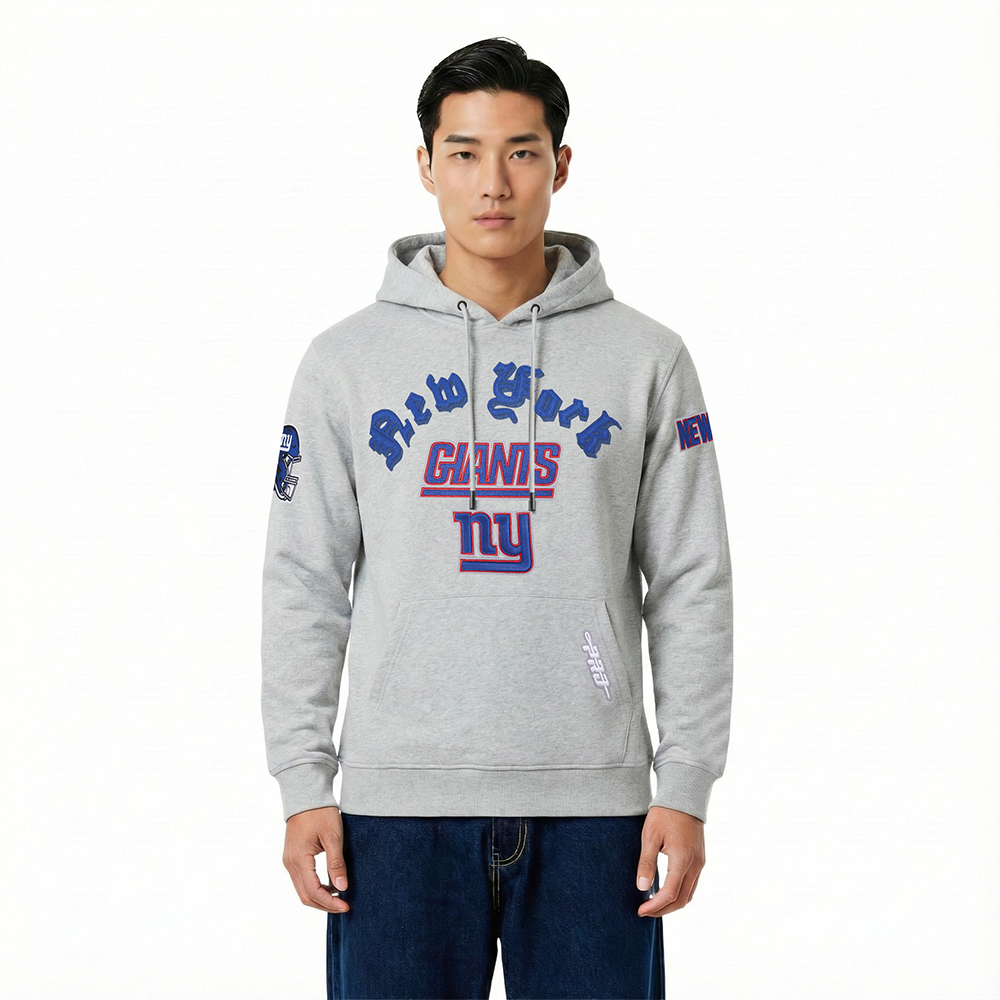 NFL NEW YORK GIANTS OLD ENGLISH CHANDAIL À CAPUCHON EN MOLLETON POUR HOMME (GRIS CHINÉ)