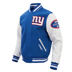 NFL NEW YORK GIANTS OLD ENGLISH MEN'S RIB WOOL VARSITY JACKET (DODGER BLUE/WHITE)