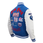 NFL NEW YORK GIANTS OLD ENGLISH MEN'S RIB WOOL VARSITY JACKET (DODGER BLUE/WHITE)