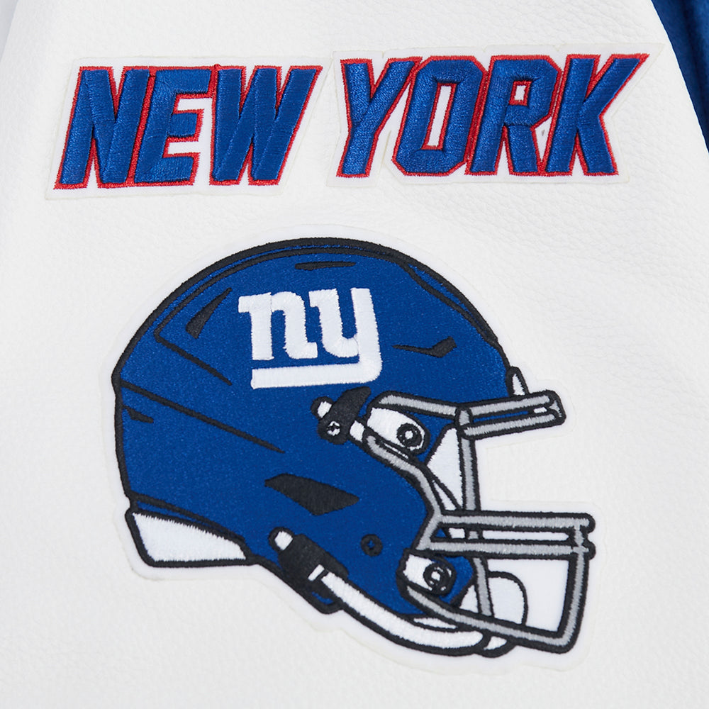 NFL NEW YORK GIANTS OLD ENGLISH MEN'S RIB WOOL VARSITY JACKET (DODGER BLUE/WHITE)