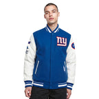 NFL NEW YORK GIANTS OLD ENGLISH MEN'S RIB WOOL VARSITY JACKET (DODGER BLUE/WHITE)