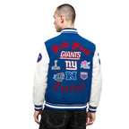 NFL NEW YORK GIANTS OLD ENGLISH MEN'S RIB WOOL VARSITY JACKET (DODGER BLUE/WHITE)