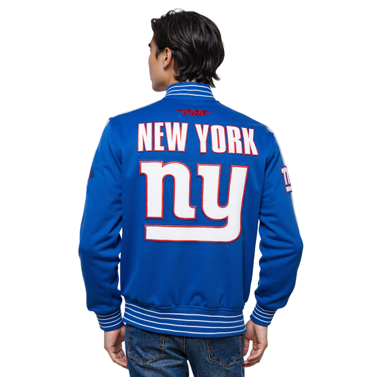 NFL NEW YORK GIANTS PRO GAME DAY MEN'S DBL KNIT JACKET (DODGER BLUE/SILVER/WHITE)