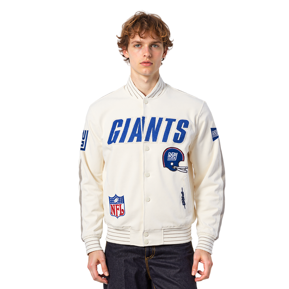 NFL NEW YORK GIANTS BLOUSON RÉTRO PRO GAME DAY (COQUILLE D'ŒUF/TAUPE/COQUILLE D'ŒUF)
