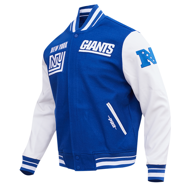 NFL NEW YORK GIANTS RETRO CLASSIC MEN'S RIB WOOL VARSITY JACKET (DODGER BLUE)