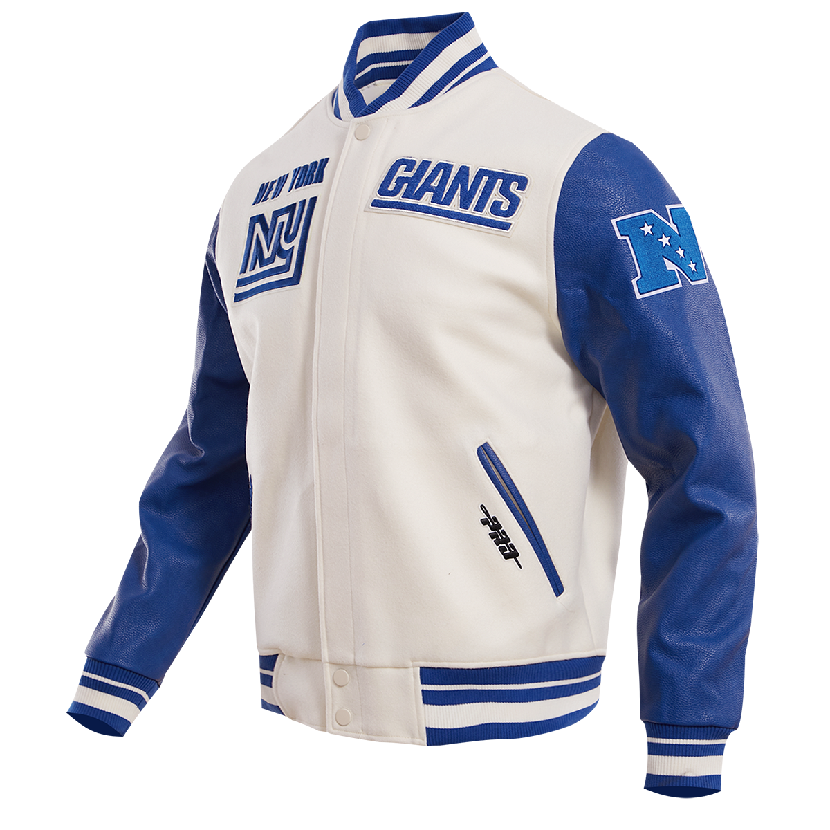 NFL NEW YORK GIANTS RETRO CLASSIC MEN'S RIB WOOL VARSITY JACKET (EGGSHELL/DODGER BLUE)