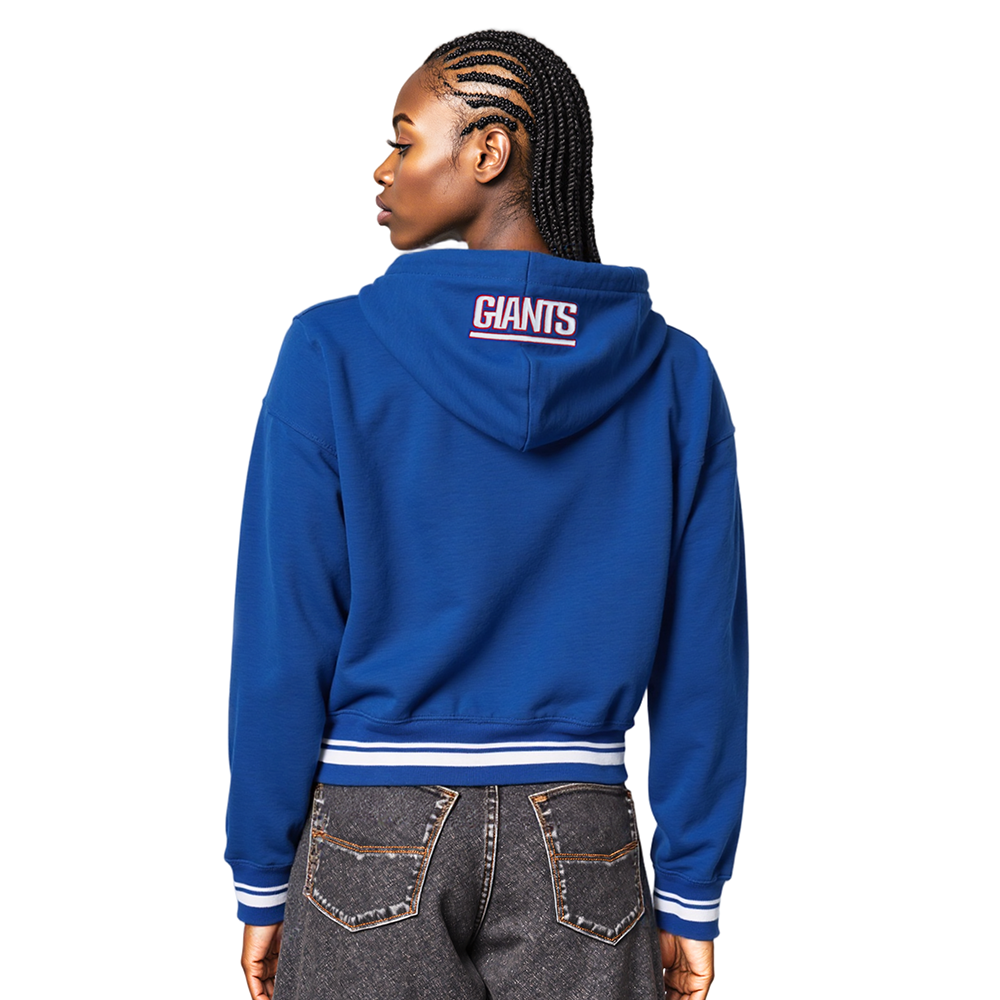 NFL NEW YORK GIANTS SCRIPT TAIL WOMEN'S RIB FLC CROPPED PO HOODIE (DODGER BLUE)