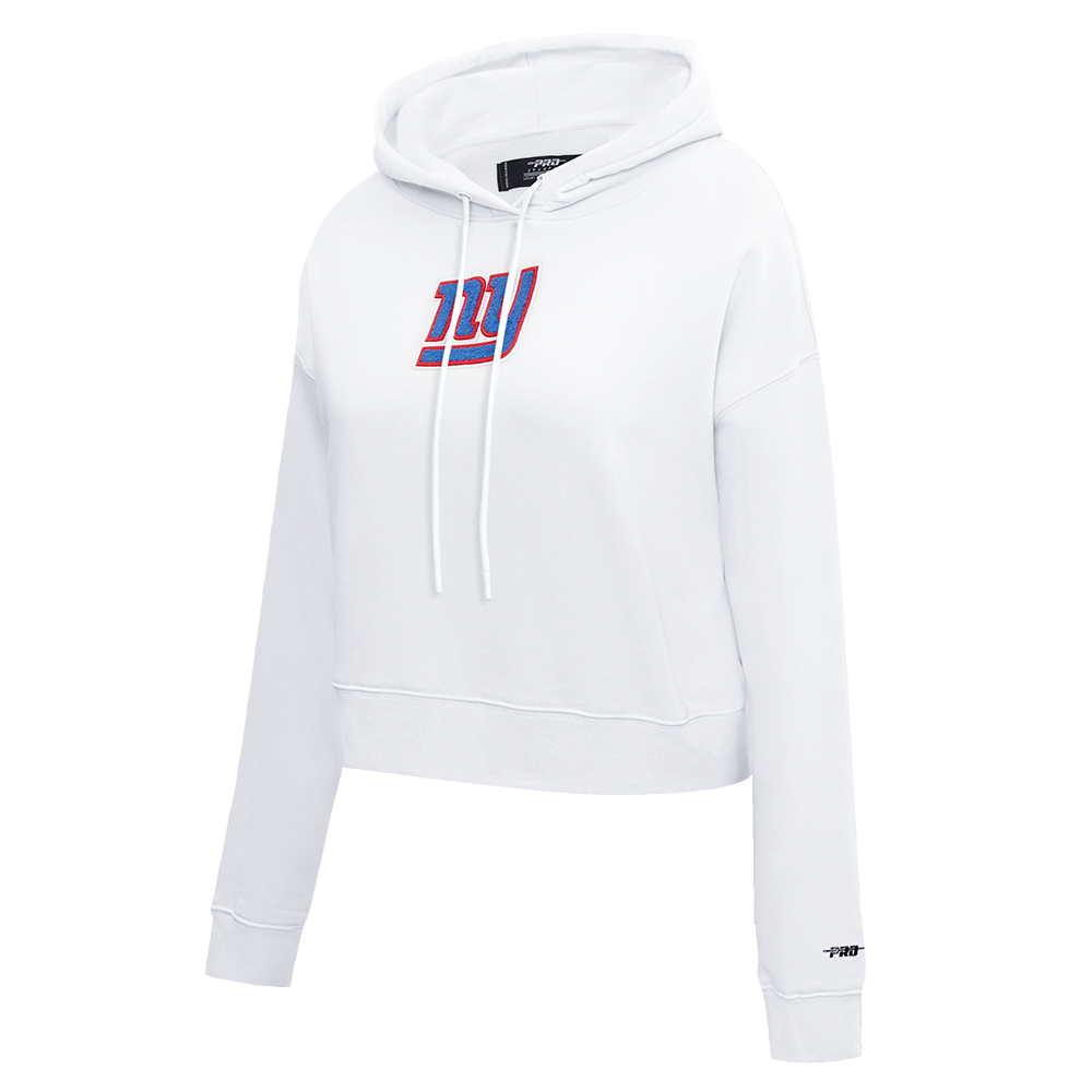NFL NEW YORK GIANTS WOMEN'S CROPPED FLEECE HOODIE (WHITE)