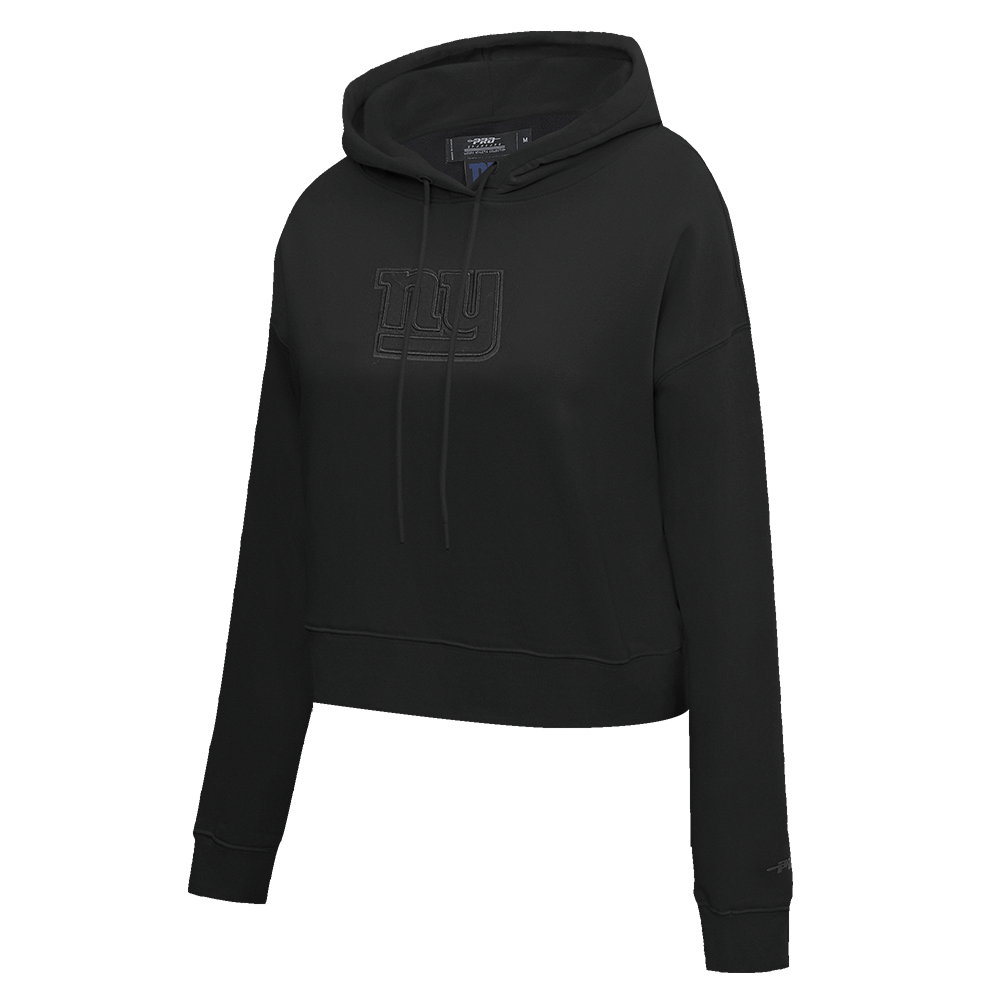 NFL NEW YORK GIANTS NEUTRAL WOMEN'S CROPPED PULLOVER HOODIE (BLACK)