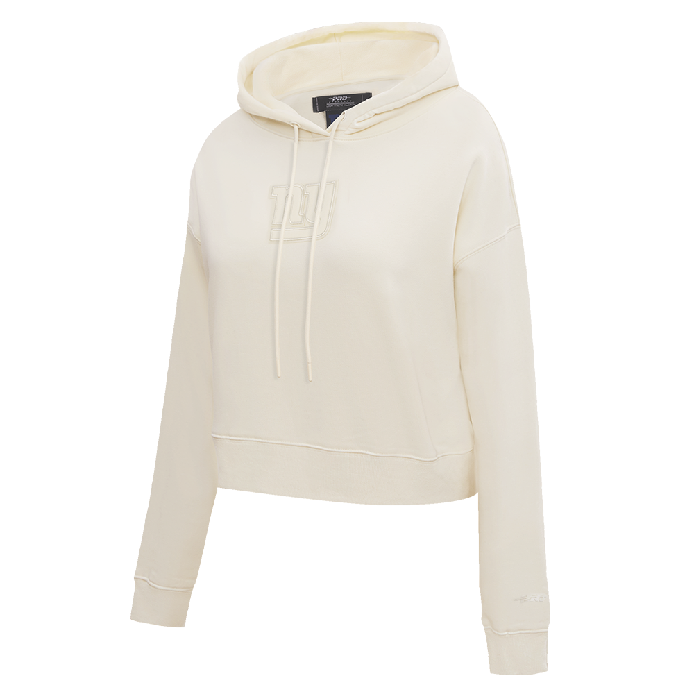 NFL NEW YORK GIANTS NEUTRAL WOMEN'S CROPPED PULLOVER HOODIE (EGGSHELL)